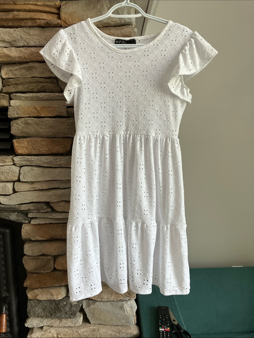 White Eyelet Ruffle-Sleeve Casual Dress by